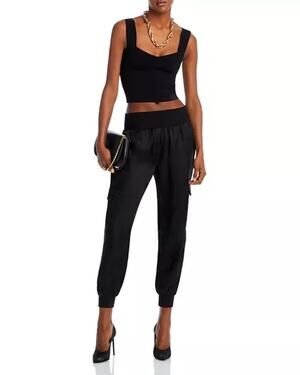 Cinq A Cept Giles Cargo Jogger Pants Black Satin Womens Large Minimalist Luxury